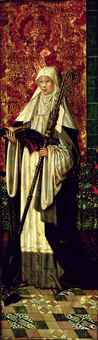 St. Gertrudis van het Polyptiek van de Broederschap van de Zwarte Hoofden, ca. 1495 door Master of The Legend of St. Lucy